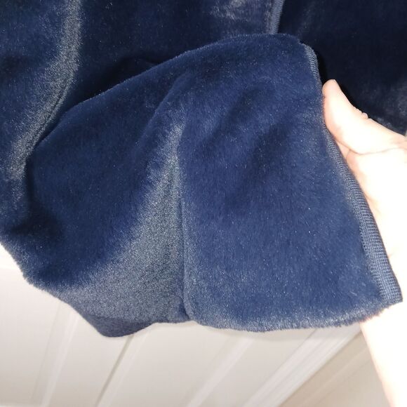 J McLaughlin Vest Women Med Navy Lolan Faux Fur Ribbed Wool Horn Toggle Luxury - Picture 11 of 13